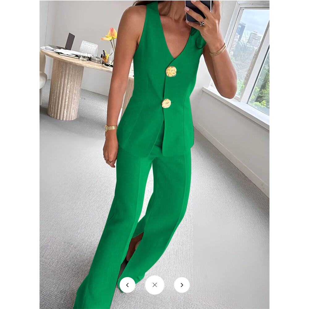 Copied - NWT Commense Button Split Sleeveless Pants Set Sz L